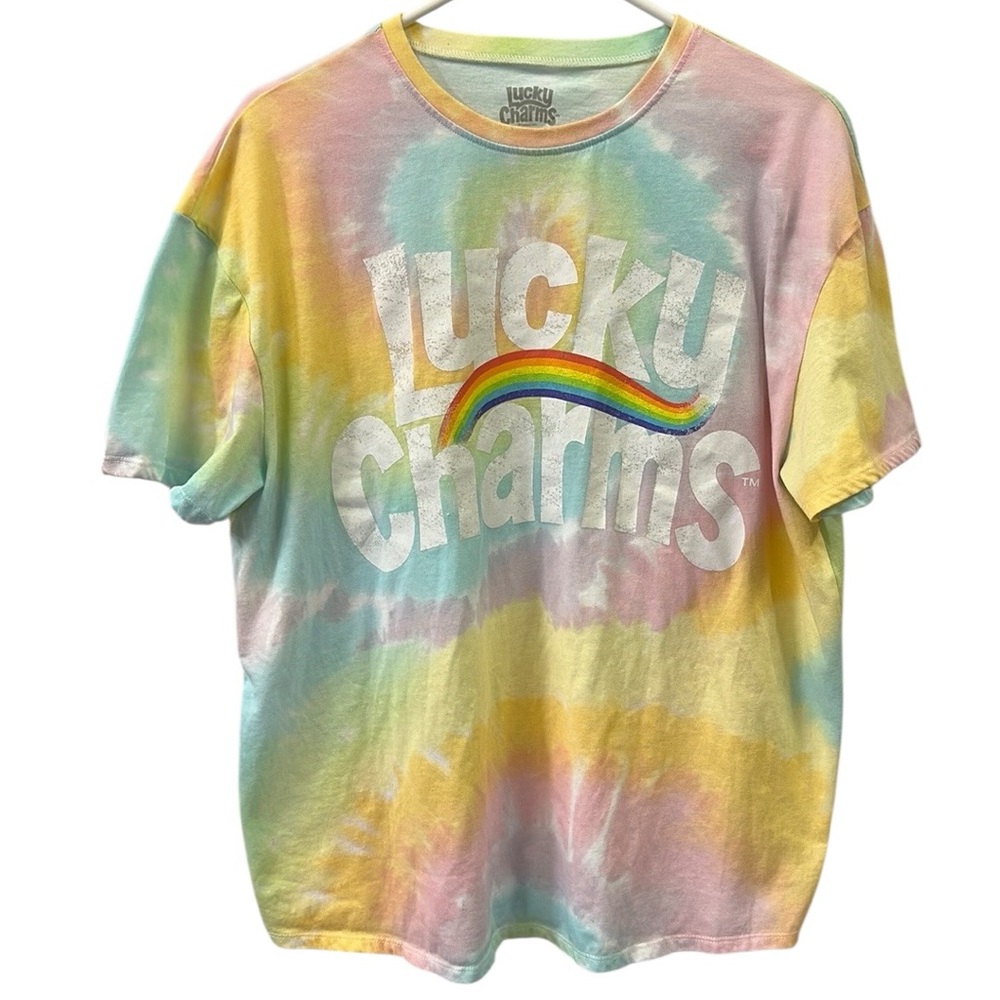 Lucky Charms Pastel Rainbow Tie Dye Graphic Tee Cotton Blend Unisex Oversized S